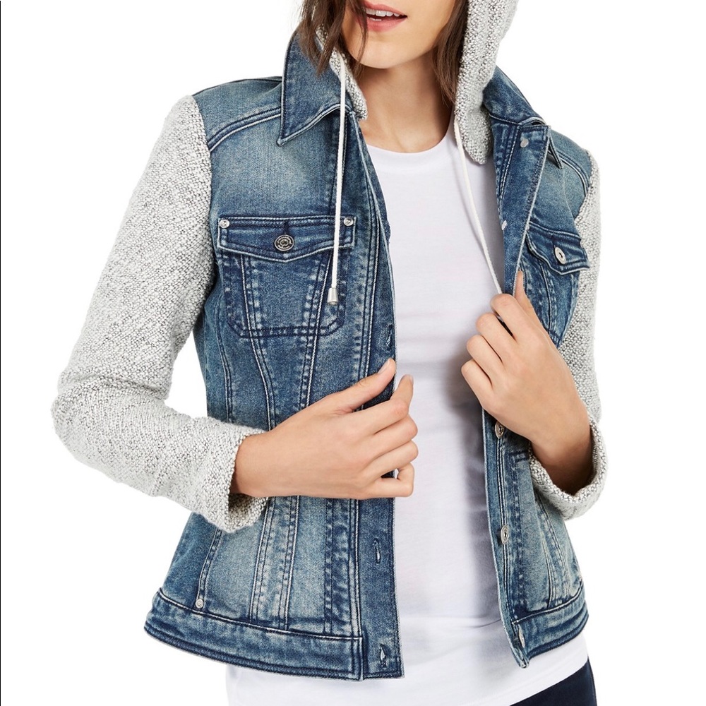 INC Knit & Denim Hoodie Jacket, Created For Macy's